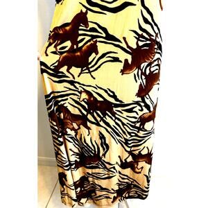 VTG 80s Horse Print Maxi Dress M Western Slinky Cowgirl Rodeo Retro Graphic USA